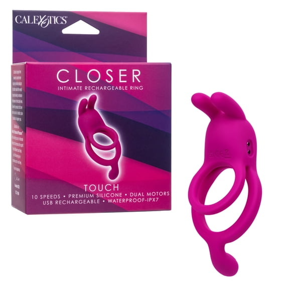 CalExotics Closer intimate Rechargeable Ring Touch Silicone Dual Vibe Penis Ring, Pink