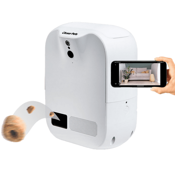 Closer Pets TreatView 1080p Pet Camera and Treat Dispenser with Motion Activation, for Indoor Use (iOS/Android Compatible)