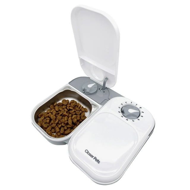 Closer Pets Automatic Wet Food Dispenser for Small Dogs & Cats, TwoMeal Feeder with Stainless