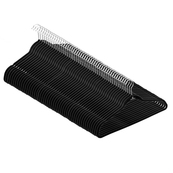 Closet Accessories Velvet Hangers, 50 Pack, Sturdy Heavy Duty Hangers Including Tie Bar, Notches, Rounded Shoulder, and 360° Chrome Hook. (Black)