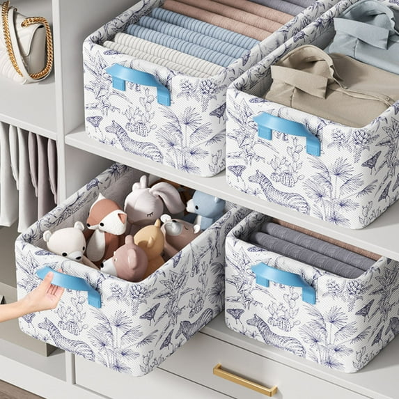 Closet Clothes Organizer with Handle, Closet Shelf Fabric Storage Box Steel Frame, Stackable Shelf Storage Baskets Foldable Wardrobe Storage Box for Clothes Pants