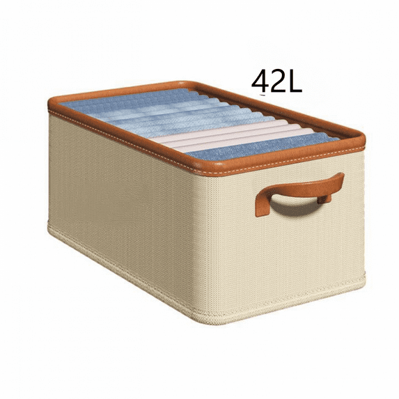 Closet Clothes Organizer with Handle, Fabric Storage Box with Steel Frame Stackable Shelf Storage Baskets Foldable Storage Baskets for Organizing Clothes Toys(42L,Beige)