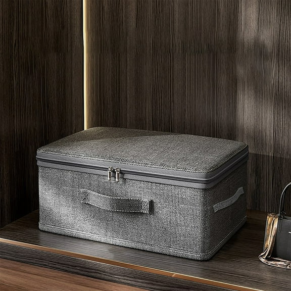 Closet Clothes Storage Boxs with Handle, Stackable Fabric Storage Box for Home and Office,Blanket Clothes Organizers,Under Bed Storage Containers 10.24x14.96x6.3Inch Gray