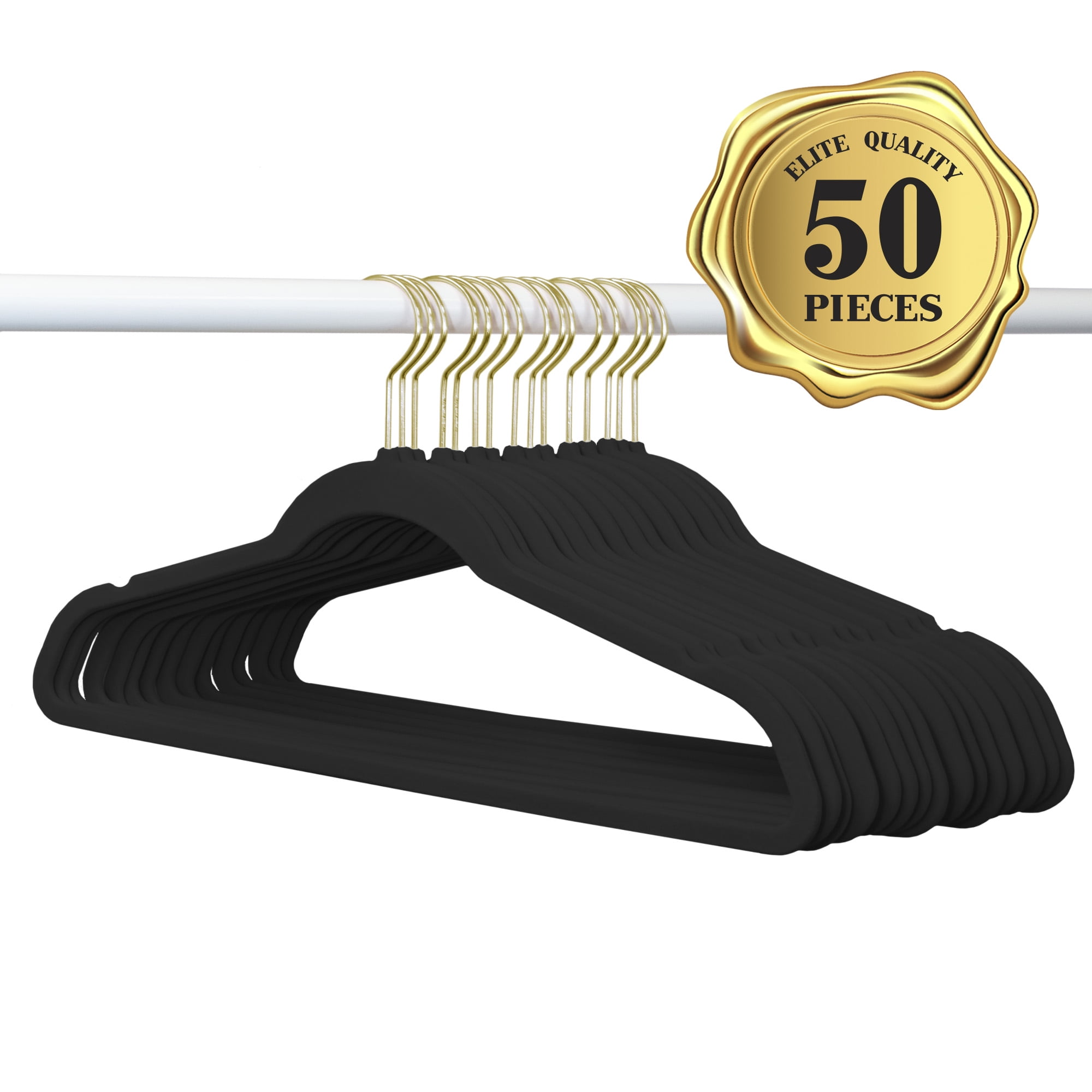 Closet Complete 50 Pack 'Elite Quality' Velvet hangers - Black with Gold  Hooks (more colors available) 