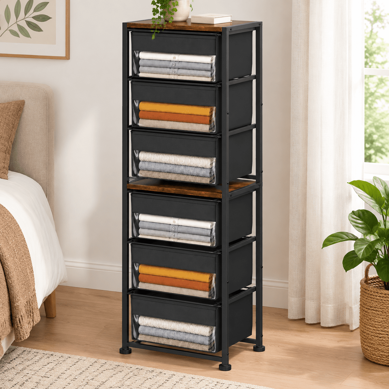 Storage Drawerws Closet Drawer Organizer, Black Set of 6 Drawers with Clear Front ...