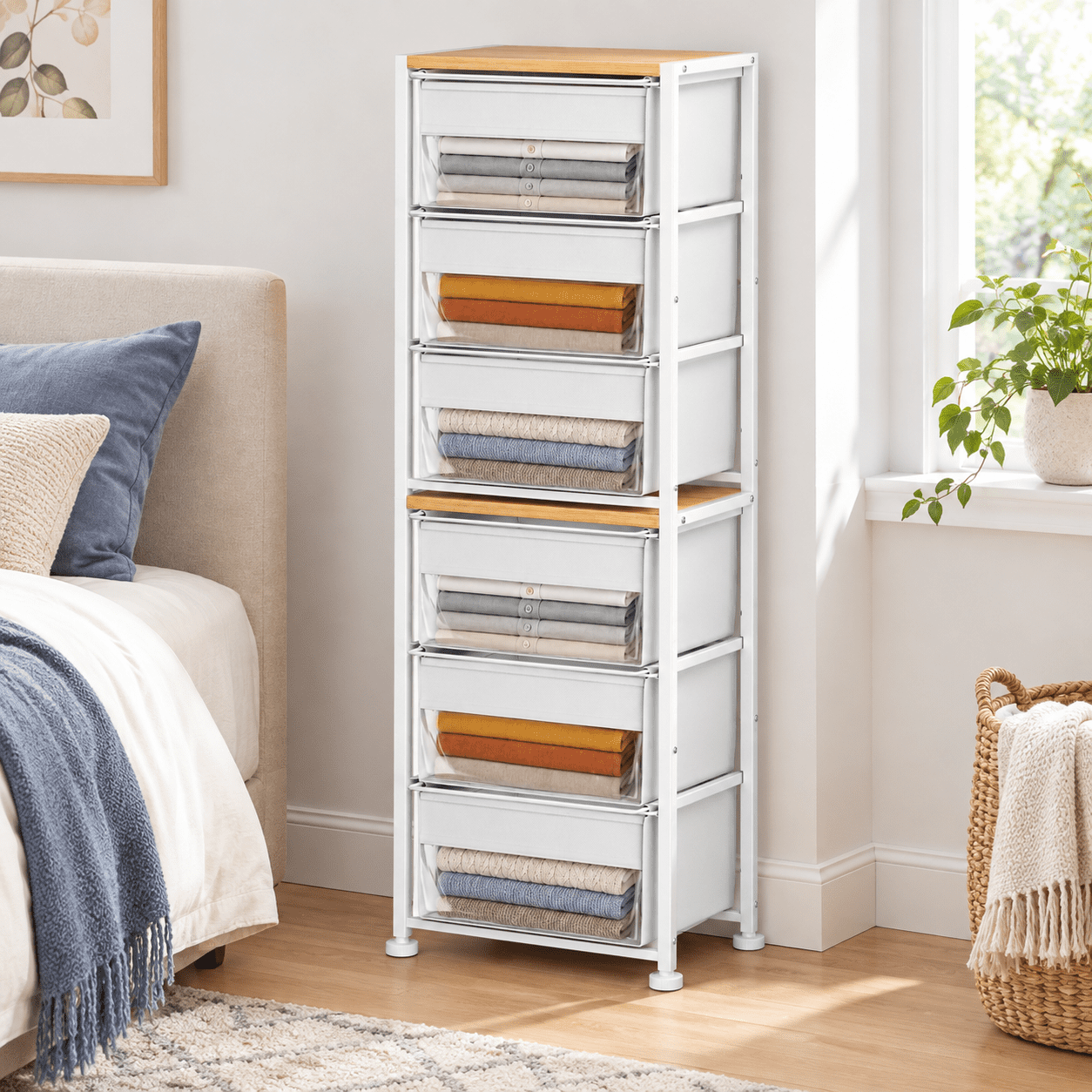Closet Drawer Organizer, White, Set of 6 Drawers, Stackable Storage ...