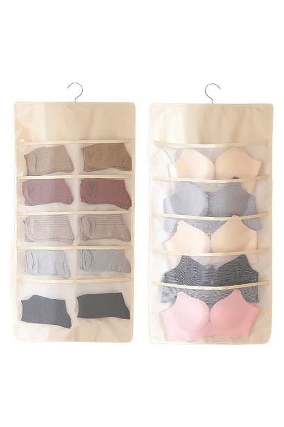 Closet Hanging Bra Organizer Wardrobe Mesh Storage Bag With Metal Hanger Space Saving Underwear Socks Shelf Home Textile Storage Solution
