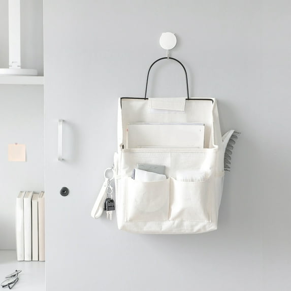 Closet Hanging Organizer Shelves Canvas Storage, Small Item Compartment for Wardrobe, 30.5cm Height White or Gray Space Saver