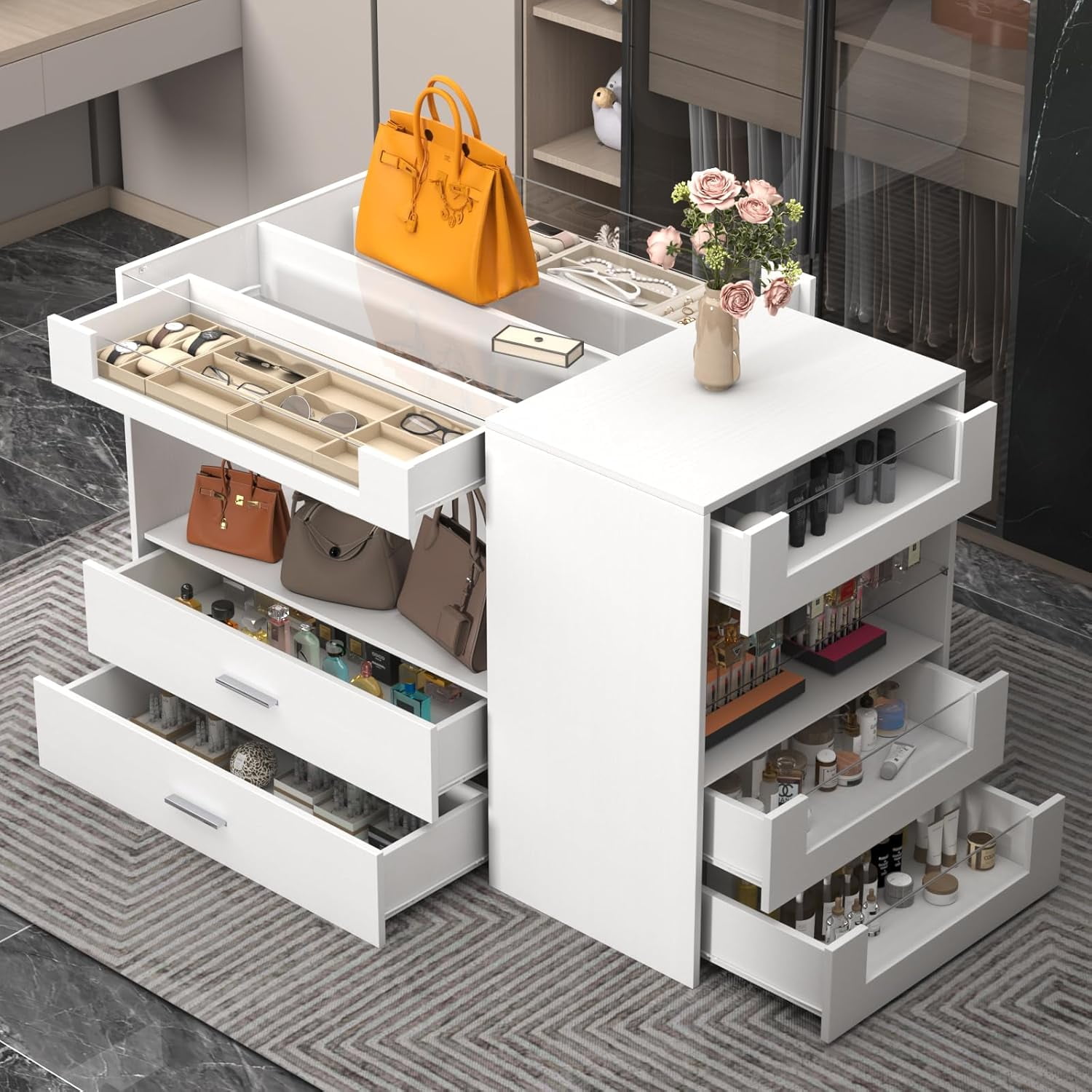Closet Island with Drawers, 9 Drawers & 2 Shelves – White Jewelry ...