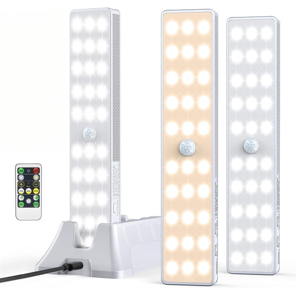 Closet Light with Station, 3 count 3 Color Temperatures 30LEDs Dimmer Motion Sensor Under Cabinet Lighting, - Night Light for Kitchen