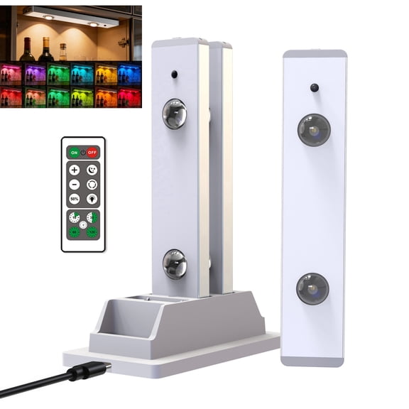 Closet Lights with 3-in-1 Charging Station, 13 Colors RGB Dimmable Aluminum Alloy Cat Eye Lights with Remote Control, Magnetic Rechargeable Closet Lights for Kitchen, Shelf, Display Cabinet (3 Pack)