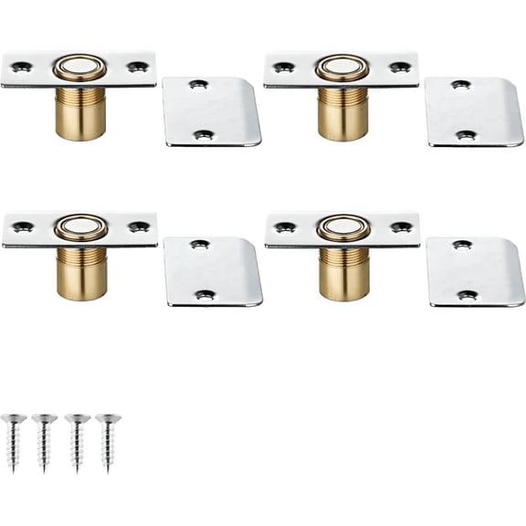 Closet Magnetic Door Ball Catch Hardware, 430 Stainless Steel Catch Adjustable with Strike Plate, Polished Steel Finish 4 Pack, HBC120-BN-P4