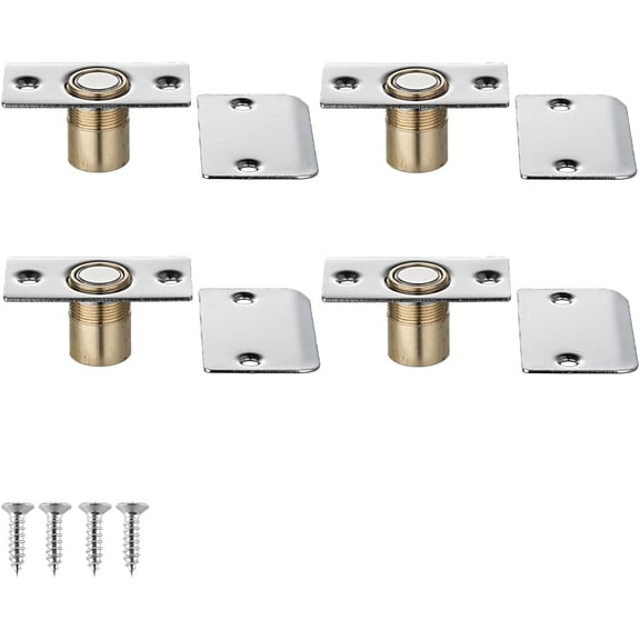 Closet Magnetic Door Ball Catch Hardware, 430 Stainless Steel Catch Adjustable with Strike Plate, Polished Steel Finish 4 Pack, HBC120-BN-P4