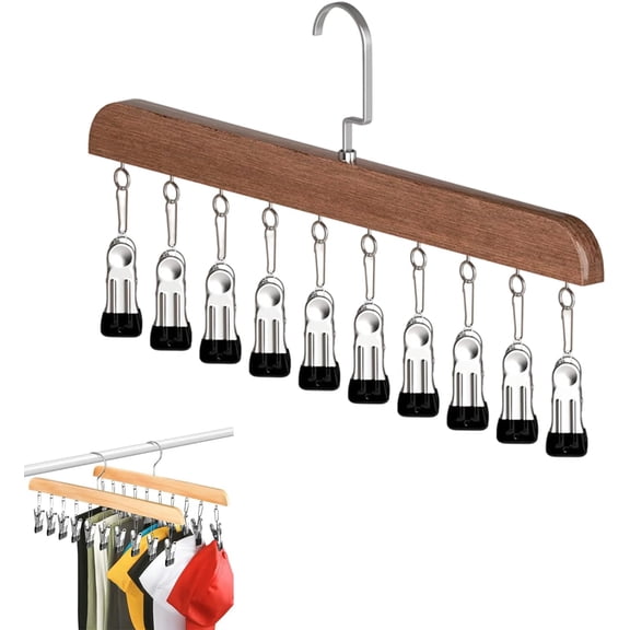 Closet Organizer with 10 Clips - Space Saving Hanging Closet Organizer, 2 Pack Legging Organizer for Closet10 Clips, Hat Organizer for Closet, Adjustable Stainless SteelClips (1PC-A)