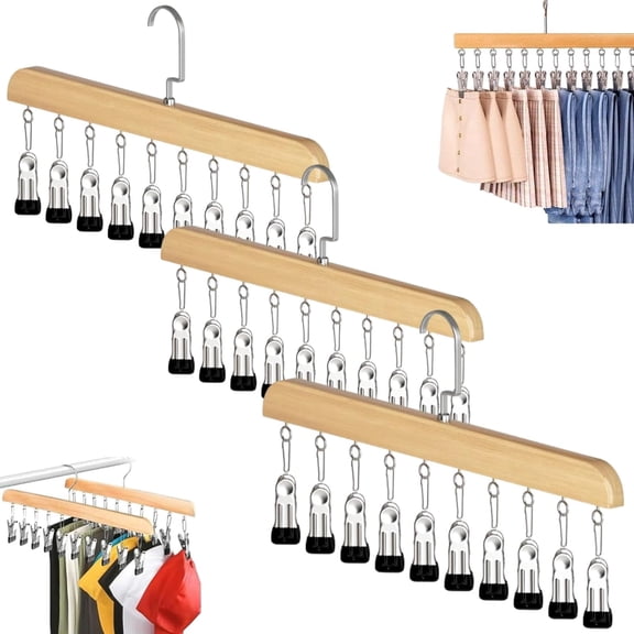 Closet Organizer with 10 Clips - Space Saving Hanging Closet Organizer, Adjustable Stainless Steel, 360° Rotating Multiple Pants Hanger for Small Closets and Apartments