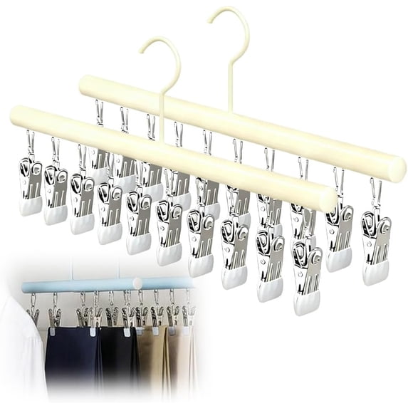 Closet Organizer with 10 Clips, Space Saving Hanging Closet Organizer, Metal Multi-Clip Hanger for Leggings Pants Skirts, 360° Rotating Rubber Coated Clips