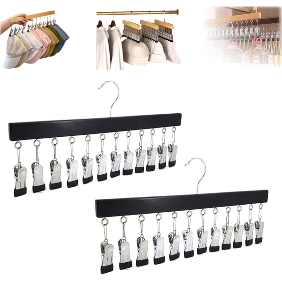 Closet Organizer with 10 Clips, Space Saving Hanging Closet Organizer, Space-Saving Hat Scarf Clothespins for Jeans Skirts Socks Pant Hangers with Clips (Vintage-10 Clips, )