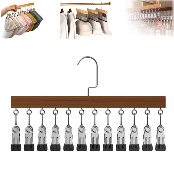 Closet Organizer with 10 Clips, Space Saving Hanging Closet Organizer, Space-Saving Hat Scarf Clothespins for Jeans Skirts Socks Pant Hangers with Clips