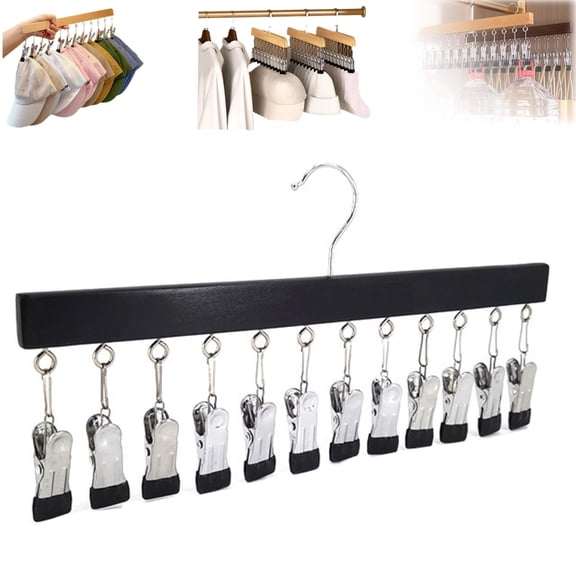 Closet Organizer with 10 Clips, Space Saving Hanging Closet Organizer, Space-Saving Hat Scarf Clothespins for Jeans Skirts Socks Pant Hangers with Clips