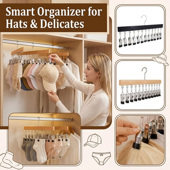 Closet Organizer with 12 Clips Space Saving Hanging Closet Organizer Space-Saving Hat Scarf Clothespins for Jeans Skirts Socks Pant Hangers with Clips Black