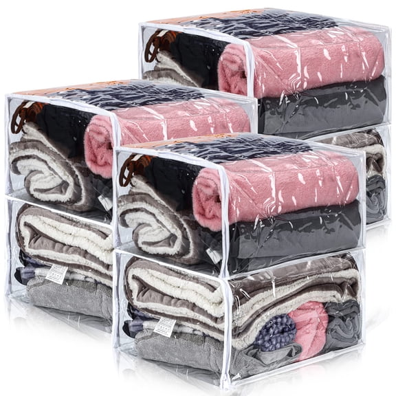 Closet Organizer 18 x 15 x 9 Inch 6-Pack Zippered Plastic Storage for Blankets Clothes Bed Sheets