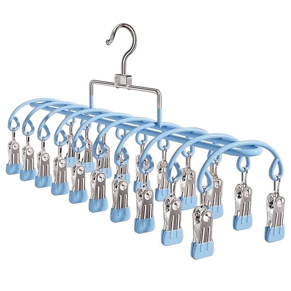 Closet Organizer with 20 Clips,Clothes Drying Rack,Upgraded Legging Hangers,Space Saving Hanging Closet Organizer,Legging Hangers for Closet Organizer,Hanging Rack for Clothes,Socks,Hats,14.3",Blue