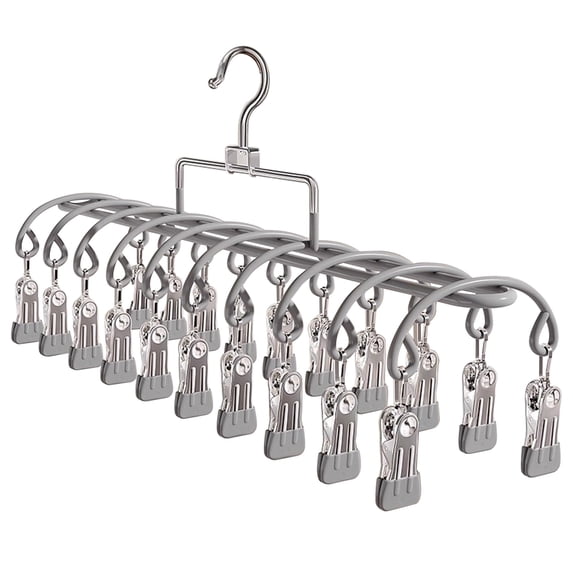 Closet Organizer with 20 Clips,Clothes Drying Rack,Upgraded Legging Hangers,Space Saving Hanging Closet Organizer,Legging Hangers for Closet Organizer,Hanging Rack for Clothes,Socks,Hats,14.3",Grey