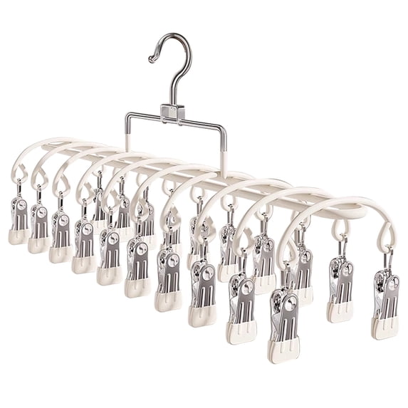 Closet Organizer with 20 Clips,Clothes Drying Rack,Upgraded Legging Hangers,Space Saving Hanging Closet Organizer,Legging Hangers for Closet Organizer,Hanging Rack for Clothes,Socks,Hats,14.3",White