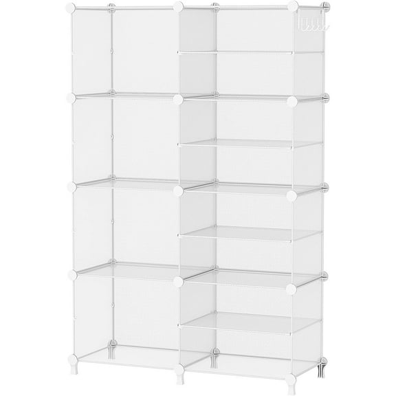 Closet Organizer 8 Cube Storage Shelves Clothes Organizers Closet Storage Stackable Cubby Shelving for Closet Bedroom Living Room Office, Transparent Twill