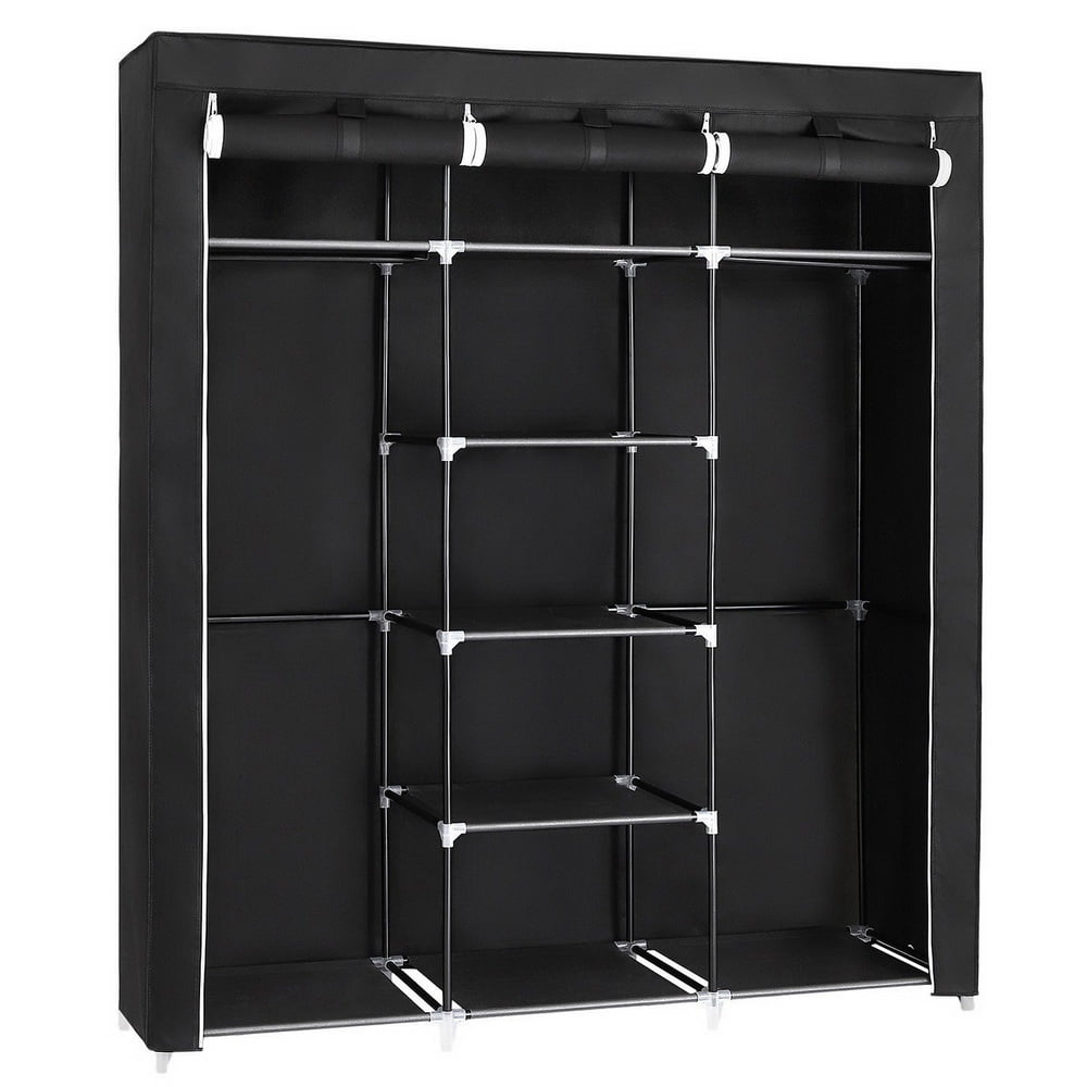 Closet Organizer for Bedroom, Wardrobe Rack for Home PKWQ503BK, Black 69" Portable Clothes Closet Non-Woven Fabric Wardrobe Double Rod Storage Organizer Closet Organizer for Bedroom, Wardrobe Rack for Home PKWQ503BK, Black 69" Portable Clothes Closet Non-Woven Fabric Wardrobe Double Rod Storage Organizer