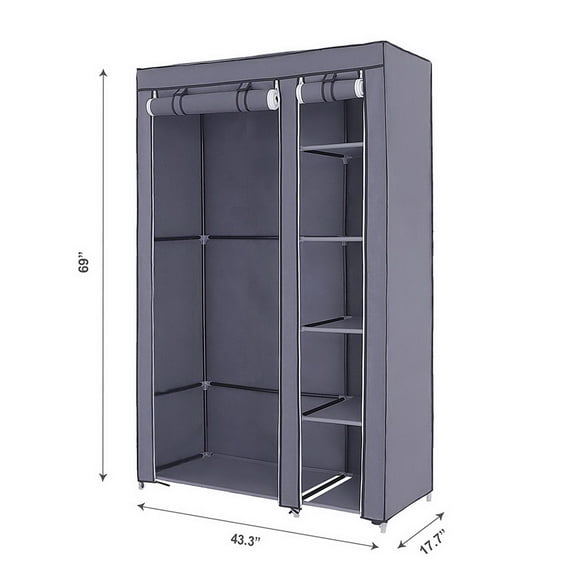 Closet Organizer for Bedroom, Wardrobe Rack for Home PKWQ504GY-1, Gray 67" Portable Clothes Closet Wardrobe with Non-woven Fabric and Hanging Rod Quick and Easy to Assemble