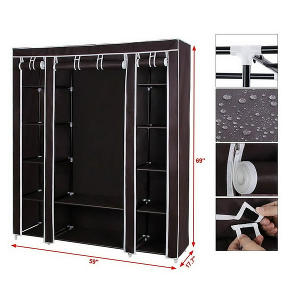 Closet Organizer for Bedroom, Wardrobe Rack for Home PKWQ505BN-1, Dark Brown 69" Portable Clothes Closet Wardrobe Storage Organizer with Non-Woven Fabric Extra Strong