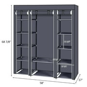 Closet Organizer for Bedroom, Wardrobe Rack for Home PKWQ505GY-1, Gray 69" Portable Clothes Closet Wardrobe Storage Organizer with Non-Woven Fabric Quick and Easy to Assemble Extra Strong