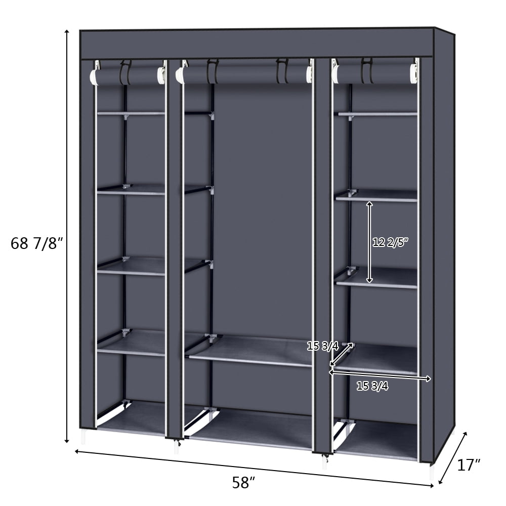 Closet Organizer for Bedroom, Wardrobe Rack for Home PKWQ505GY-1, Gray 69" Portable Clothes Closet Wardrobe Storage Organizer with Non-Woven Fabric Quick and Easy to Assemble Extra Strong Closet Organizer for Bedroom, Wardrobe Rack for Home PKWQ505GY-1, Gray 69" Portable Clothes Closet Wardrobe Storage Organizer with Non-Woven Fabric Quick and Easy to Assemble Extra Strong