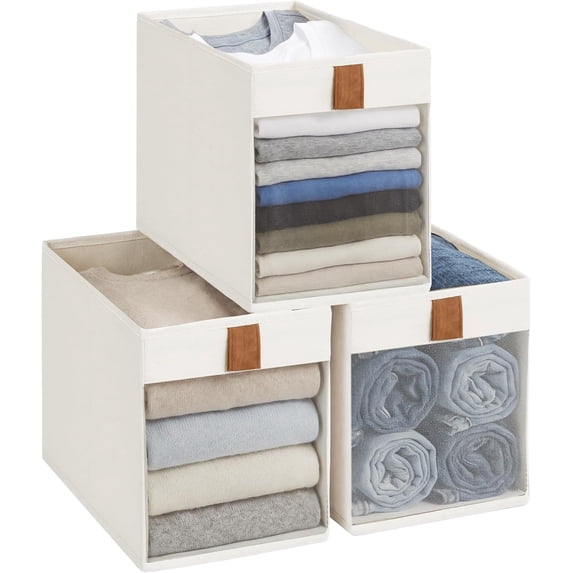 Closet Organizer Bins with Clear Window, Beige Beige,7