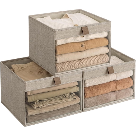 Closet Organizer Bins with Clear Window, Brown & Beige Brown & Beige,12 ...