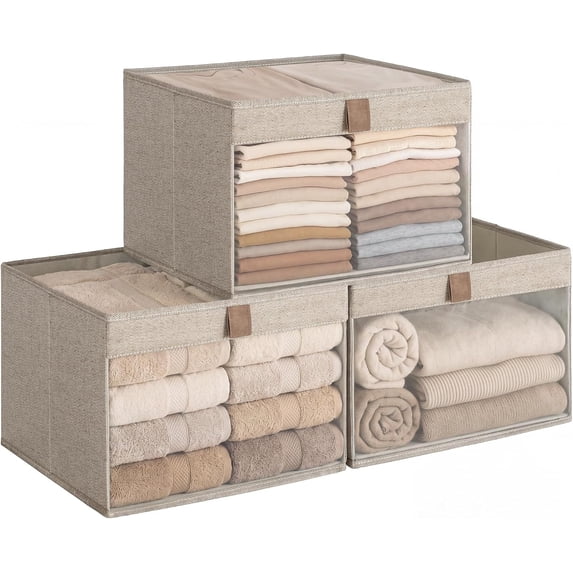 Closet Organizer Bins with Clear Window, Brown & Beige Brown & Beige,14 ...