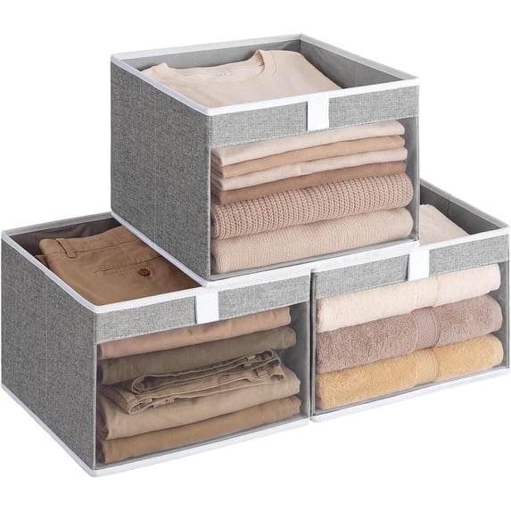 Closet Organizer Bins with Clear Window, Gray Gray,12 ¾