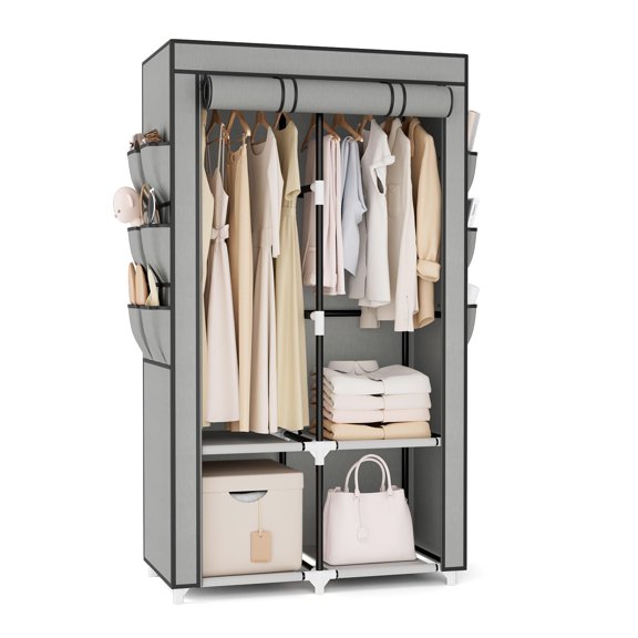 Closet Organizer Grey 2 Row - 34.5'' Wide Free Standing Bedroom Clothing Storage