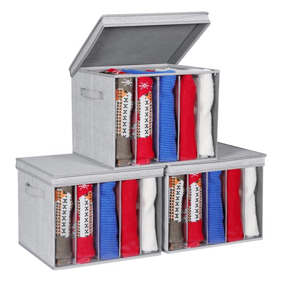 Closet Organizer Grey Pattern - For Sweater 5 Grid 3 Pack