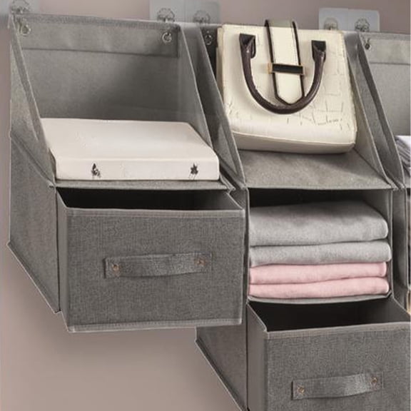 Closet Organizer Hanging Fabric Bag Drawer Boxes – Wall Mounted Foldable Storage Shelves, Multi-Compartment Categorized Clothing Organizer, Space Saving Design