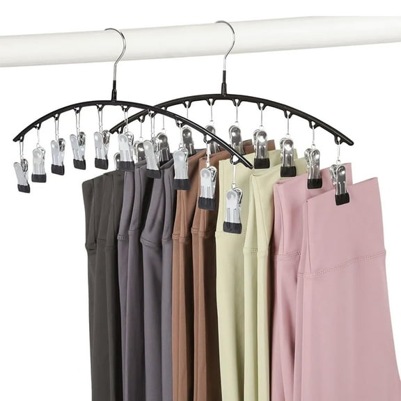 Closet Organizer Legging Hangers 2 Pack with 10 Clips, Holds 20 Pants, Space Saving Storage for Socks Underwear Skirts Hats, Black