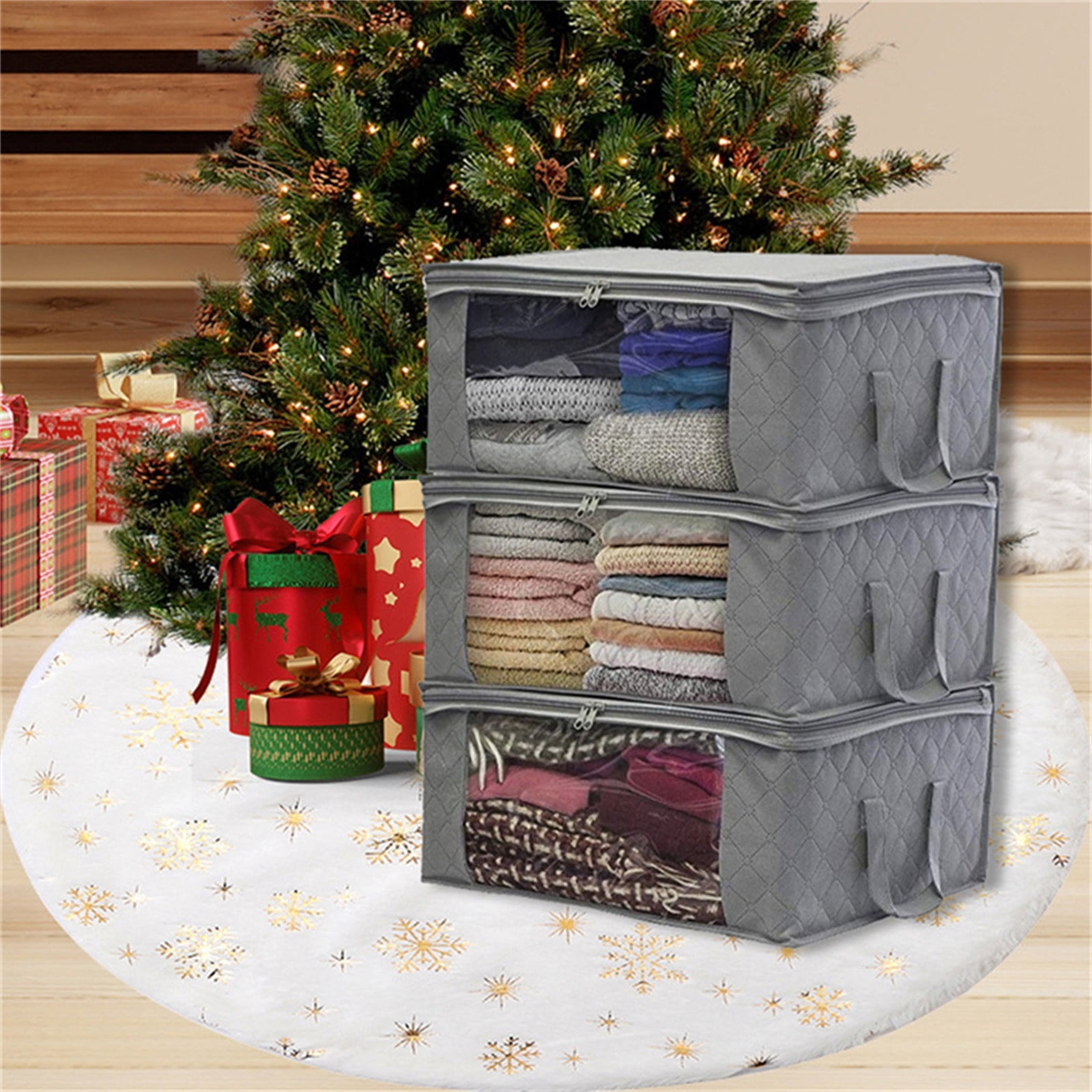 Closet Organizer Storage Bins 3 Pack | Clear Window Foldable Wardrobe ...