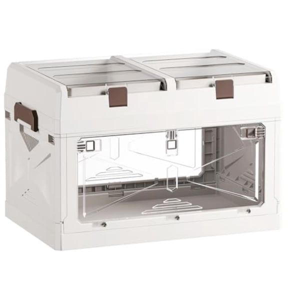 Closet Organizer and Storage Box Large Essential Collapsible Plastic Car Trunk Container with Clear Lids and Doors Open Front Multifunctional Stackable Bin for Bedroom Dorm Room Craft 50 L