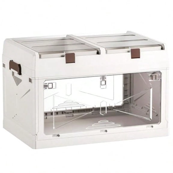 Closet Organizer and Storage Box Large Essential Collapsible Plastic Car Trunk Container with Clear Lids and Doors Open Front Multifunctional Stackable Bin for Bedroom Dorm Room Craft 80 L