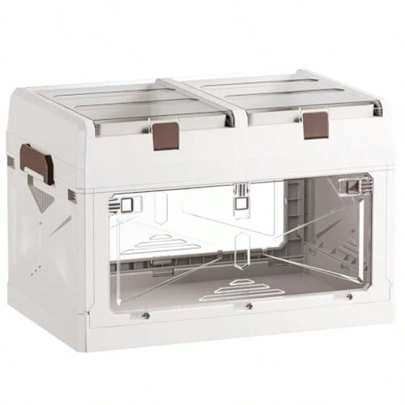 Closet Organizer and Storage Box Large Essential Collapsible Plastic Car Trunk Container with Clear Lids and Doors Open Front Multifunctional Stackable Bin for Bedroom Dorm Room Craft 50 L