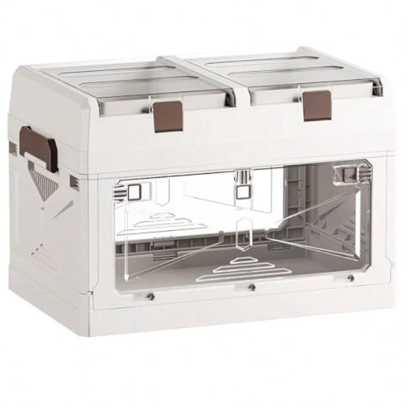 Closet Organizer and Storage Box Large Essential Collapsible Plastic Car Trunk Container with Clear Lids and Doors Open Front Multifunctional Stackable Bin for Bedroom Dorm Room Craft 36 L