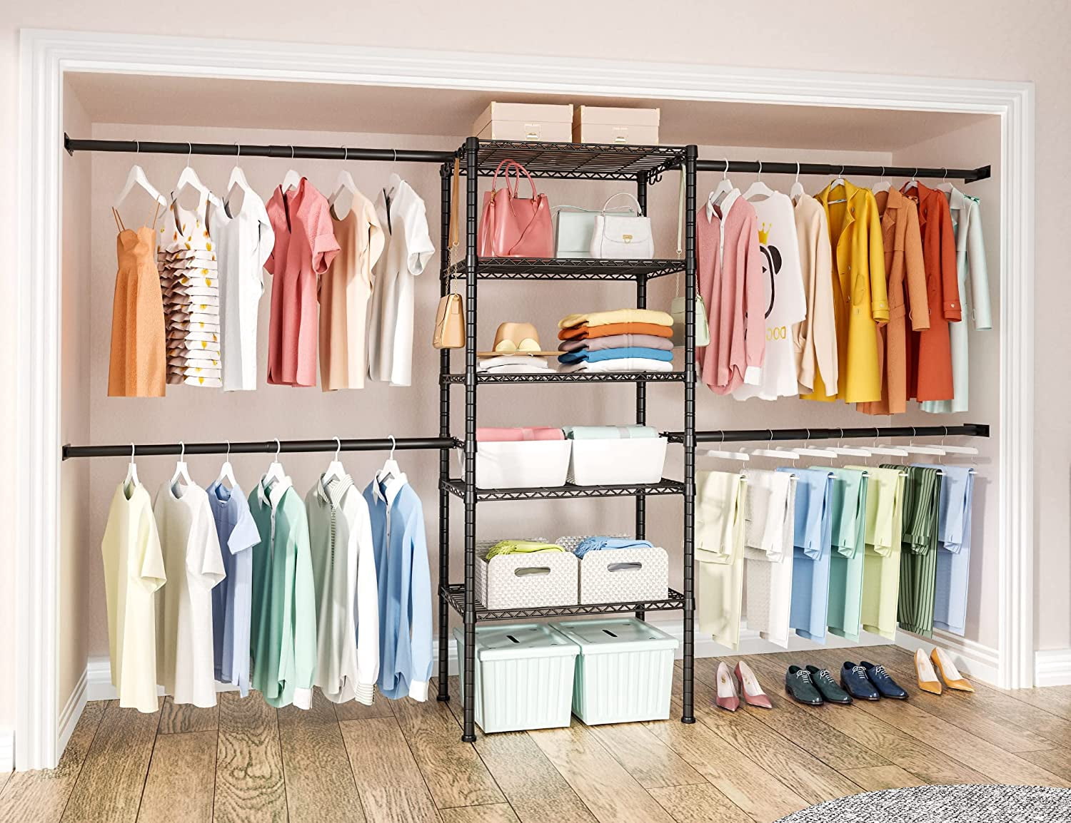 Storage Rack For Closet Closet Organizer System, 5.9 Feet Height Mounted to the Wall Garment ...