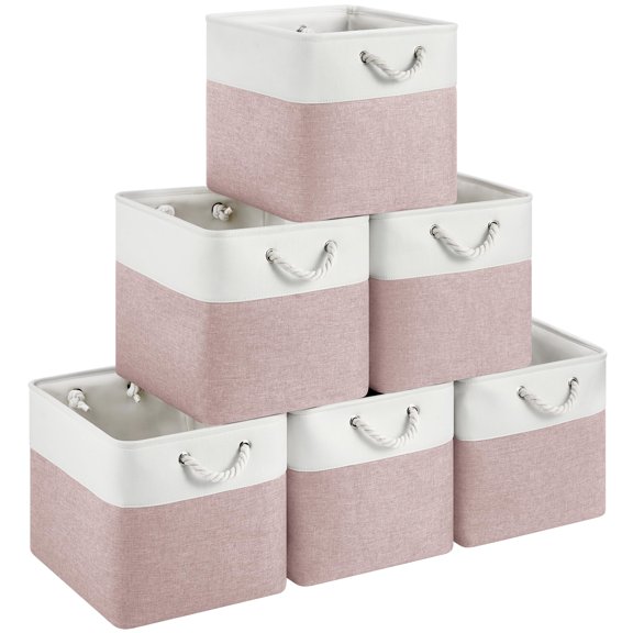 Closet Organizer White Pink 13LX15W 6-Pack Foldable Fabric Storage Bins