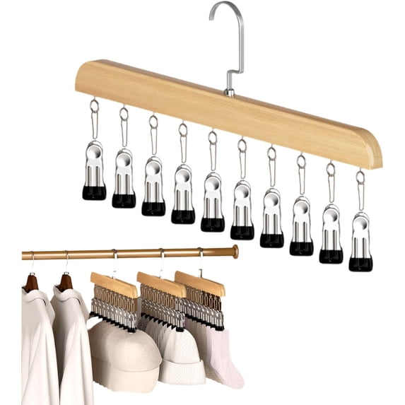 Closet Organizer With 10 Clips, Space Saving Hanging Closet Organizer,Legging Hangers For Closet, 360° Rotating Metal Clips For Socks/Panties/Pants